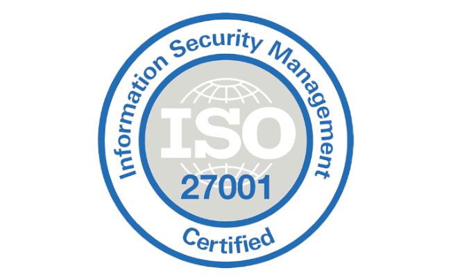 Iso 27001 information security management certified emblem for social care solutions.