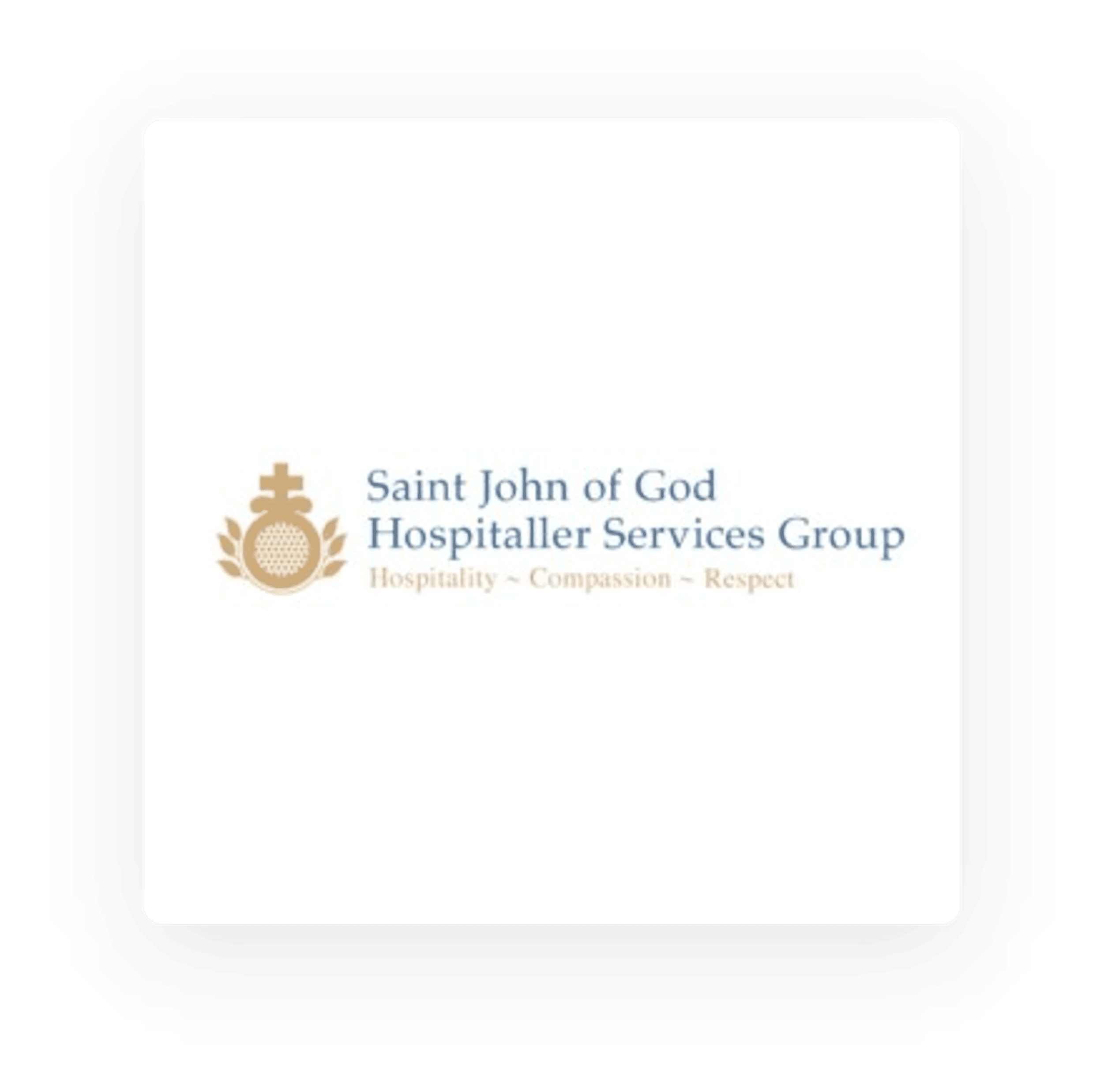 Logo of saint john of god hospitaller services group featuring a cross and the values 