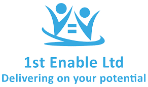 Logo of 1st enable ltd featuring two stylized figures with the tagline 