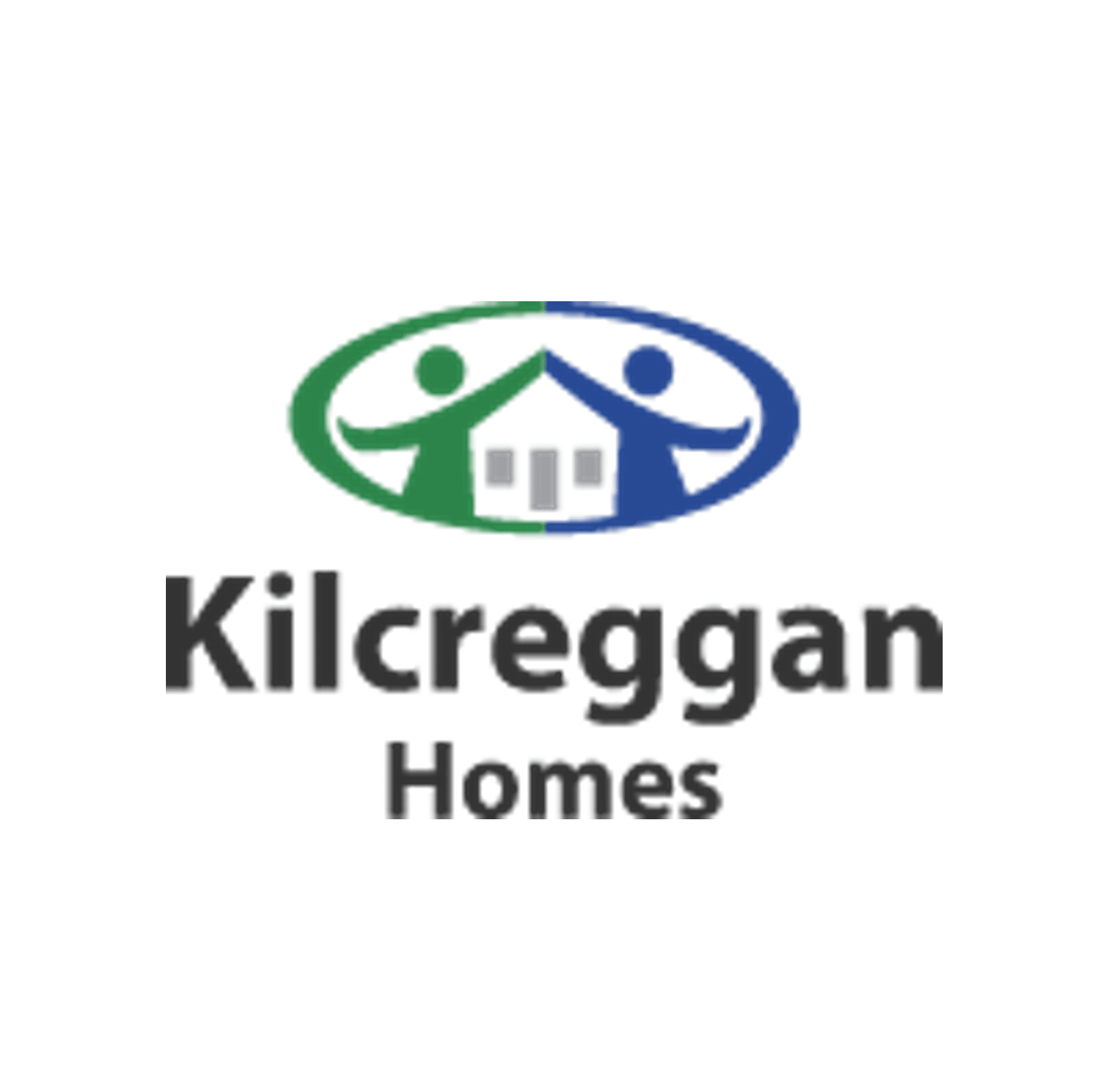 Logo of kilcreggan homes featuring a stylized house and two human figures within a circular outline, with the company name below.