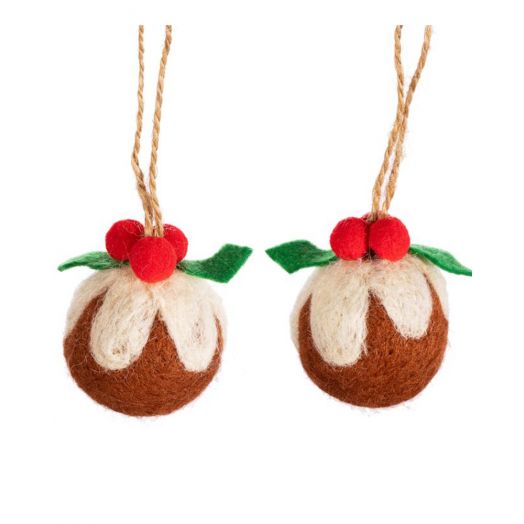 Sass and Belle | Christmas Pudding Felt Hanging Decorations - Set of 2