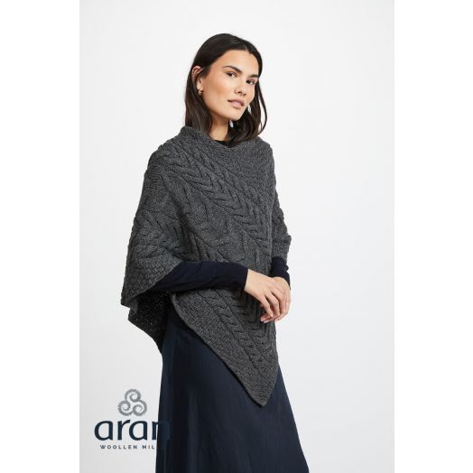 Aran Woollen Mills | Merino Wool Triangular Poncho B676 -Slate Grey