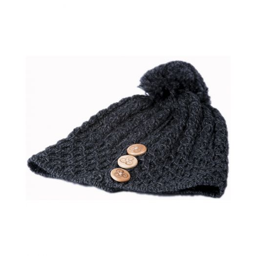 Aran Woolen Mills | Aran Merino Wool Hat with 3 Buttons - Derby Charcoal