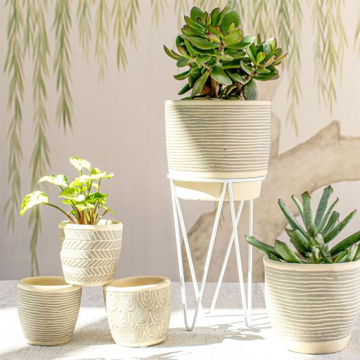 Sass And Belle | Grey Striped Planter With Wire Stand