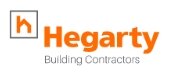 The logo for Hegarty Building Contractors features elements inspired by industrial hose fittings and hydraulic hose fittings.